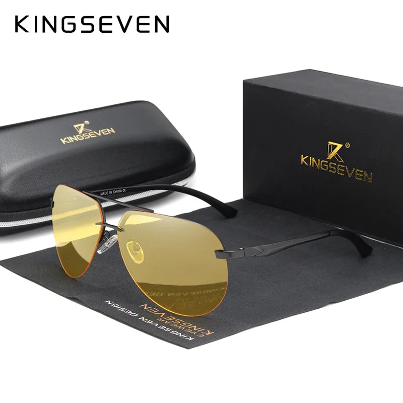 KINGSEVEN Hliníkovo-hořčíkové polarizované sluneční brýle bez obrouček pro muže, retro dámské brýle s vysokým rozlišením, Oculos de sol