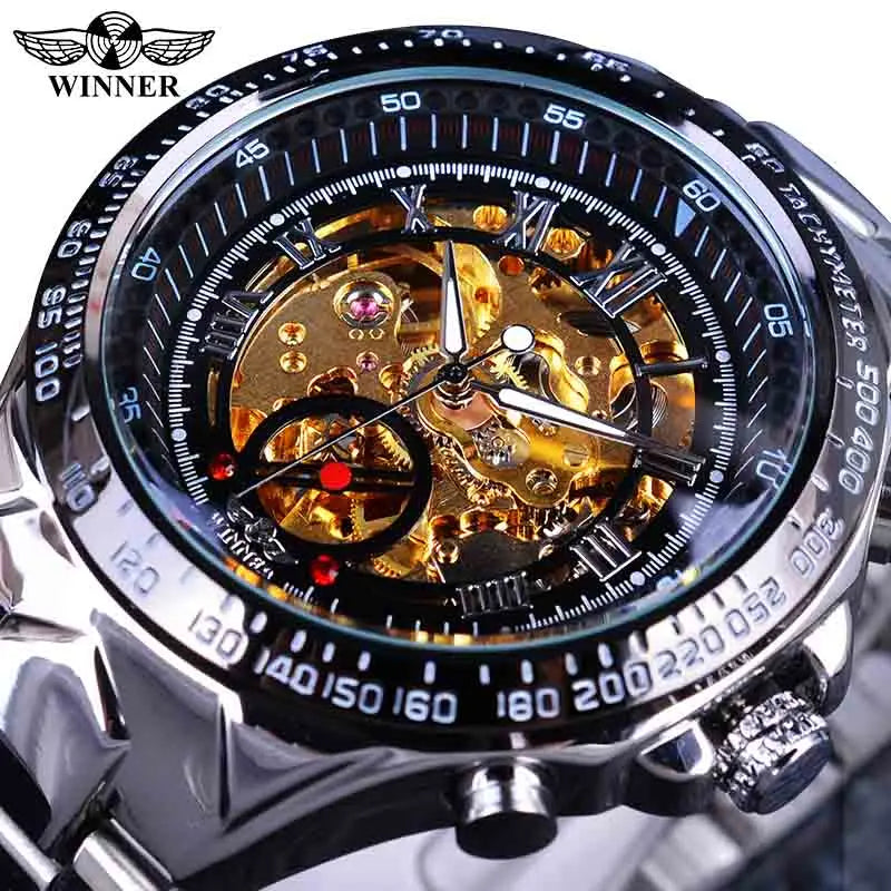 Montre mécanique automatique pour homme en acier inoxydable