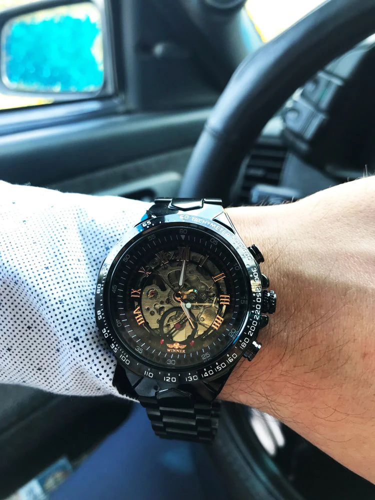 Montre mécanique automatique pour homme en acier inoxydable