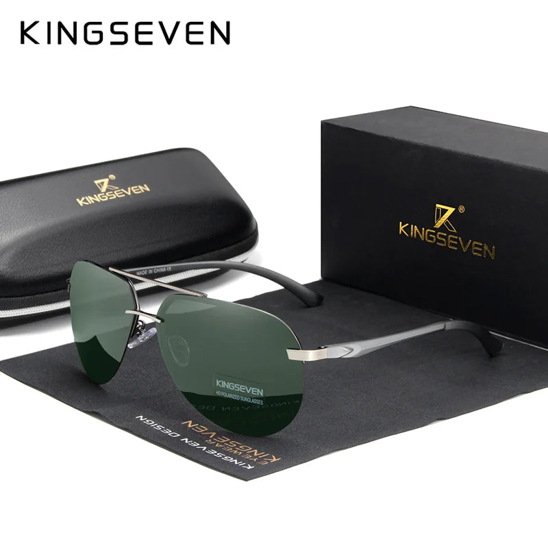 KINGSEVEN Hliníkovo-hořčíkové polarizované sluneční brýle bez obrouček pro muže, retro dámské brýle s vysokým rozlišením, Oculos de sol