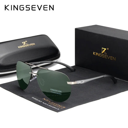 KINGSEVEN Hliníkovo-hořčíkové polarizované sluneční brýle bez obrouček pro muže, retro dámské brýle s vysokým rozlišením, Oculos de sol