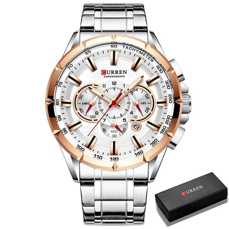 CURREN Men's Business Watch Luxury Brand Stainless Steel Wrist Watch Chronograph Army Military Quartz Watches