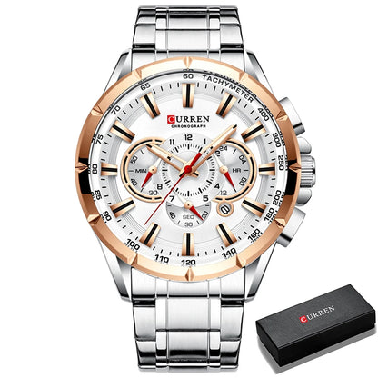 CURREN Men's Business Watch Luxury Brand Stainless Steel Wrist Watch Chronograph Army Military Quartz Watches