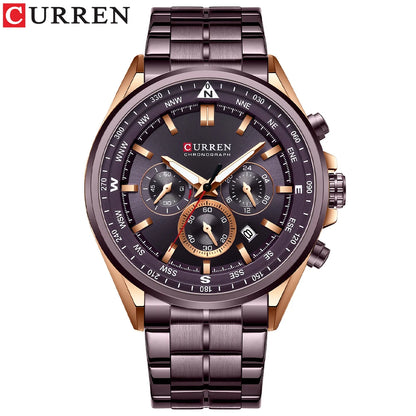 Herrenuhr CURREN – Trendige Uhr einer bekannten Marke, Luxusmodell, wasserdicht, aus Edelstahl, sportlicher Stil, Quarz-Chronograph