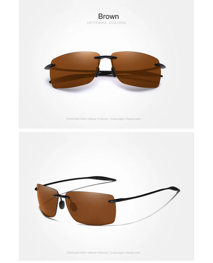 KINGSEVEN Brand Polarized Sunglasses Men Fashion Rimless Lens Driving Square Sun Glasses Male Women TR90 Goggle Zonnebril