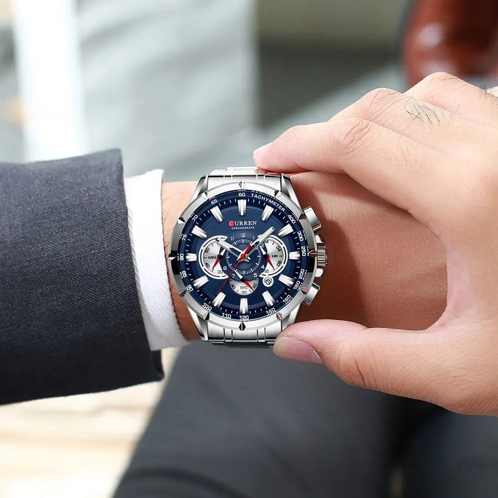 CURREN Men's Business Watch Luxury Brand Stainless Steel Wrist Watch Chronograph Army Military Quartz Watches