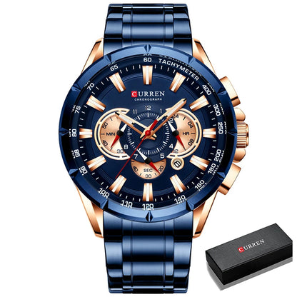CURREN Men's Business Watch Luxury Brand Stainless Steel Wrist Watch Chronograph Army Military Quartz Watches