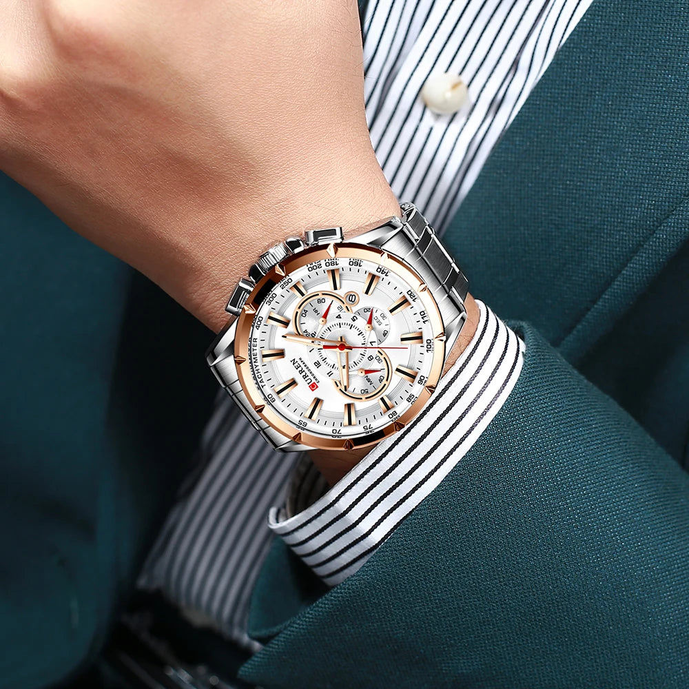 CURREN Men's Business Watch Luxury Brand Stainless Steel Wrist Watch Chronograph Army Military Quartz Watches