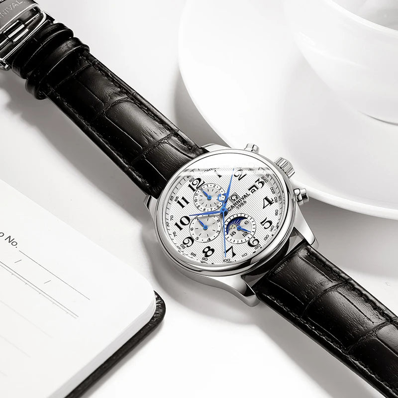 Carnival Brand Automatic Watch, Fashion Luxury Waterproof Calendar with Moon Phase, Mechanical Watches for Men