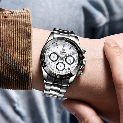 Zegarki męskie BENYAR – luksusowy chronograf, model sportowy, wodoodporny, ze stali nierdzewnej, z mechanizmem kwarcowym