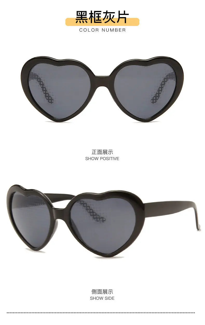 Love Heart Shaped Effects Glasses Watch The Lights Change to Heart Shape At Night Diffraction Glasses Women Fashion Sunglasses
