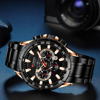 CURREN Men's Business Watch Luxury Brand Stainless Steel Wrist Watch Chronograph Army Military Quartz Watches