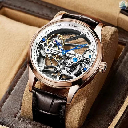 AILANG Skeleton Mechanical Mens Watches Top Brand Luxury Steampunk Transparent Hollow Automatic Watch Relogio Masculino 8625