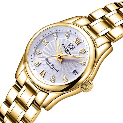 Mechanical ladies’ wristwatch by CARNIVAL – Elegant design, automatic movement, sapphire crystal, water-resistant.