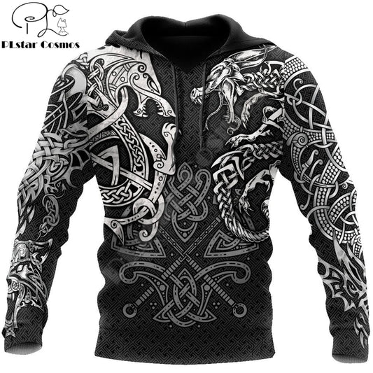 Fashion Hoodies Fenrir Wolf And Dragon Tattoo 3D All Over Printed Mens Sweatshirt Unisex Zip Pullover Casual Jacket DW0220