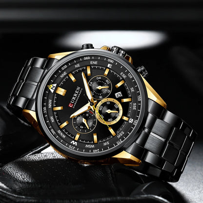 Herrenuhr CURREN – Trendige Uhr einer bekannten Marke, Luxusmodell, wasserdicht, aus Edelstahl, sportlicher Stil, Quarz-Chronograph