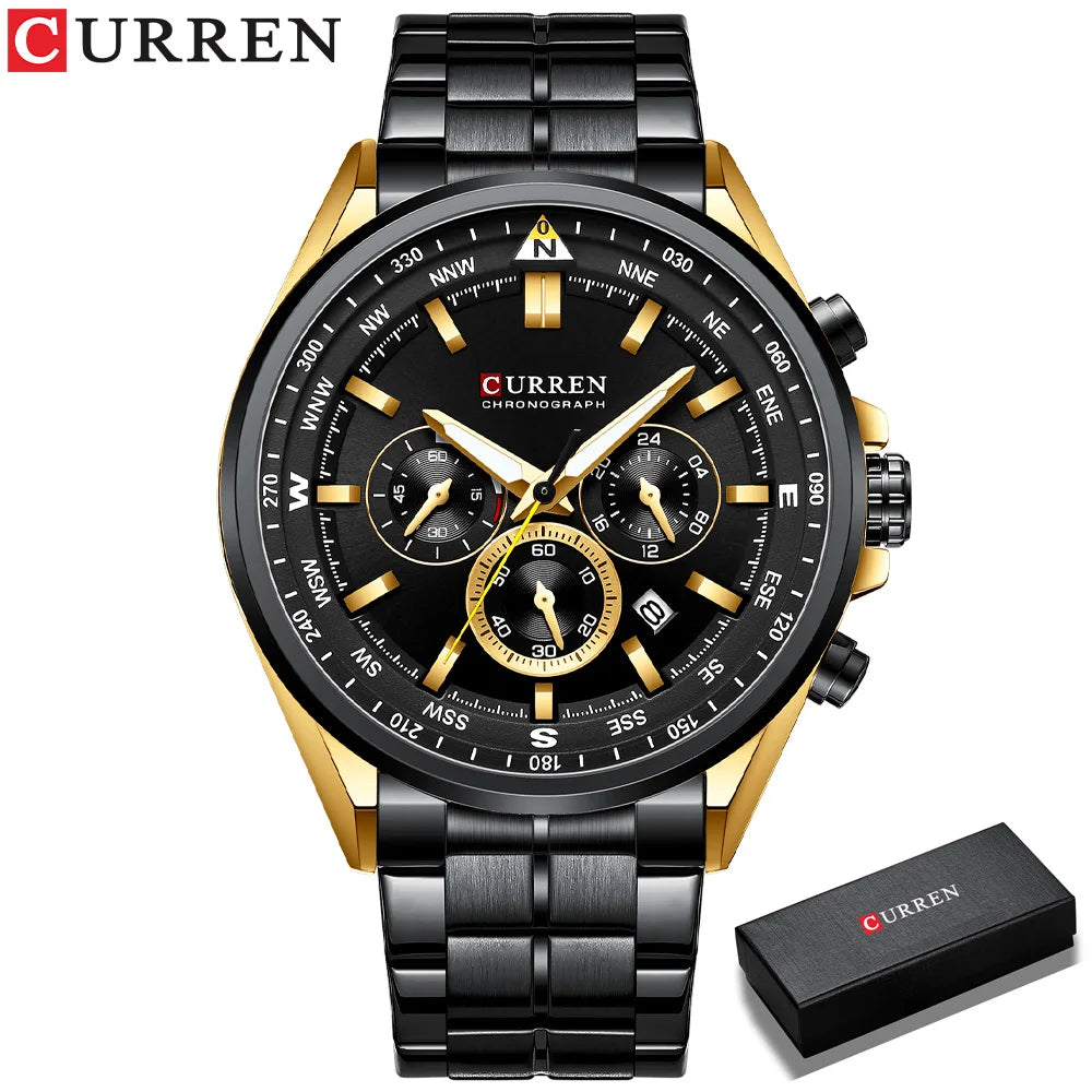 Herrenuhr CURREN – Trendige Uhr einer bekannten Marke, Luxusmodell, wasserdicht, aus Edelstahl, sportlicher Stil, Quarz-Chronograph