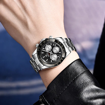 Zegarki męskie BENYAR – luksusowy chronograf, model sportowy, wodoodporny, ze stali nierdzewnej, z mechanizmem kwarcowym