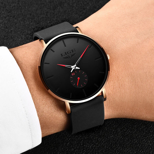 Relógio de homem LIGE – Estilo desportivo e moderno, marca de luxo, à prova de água, design minimalista e ultrafino, relógio de quartzo para homem.