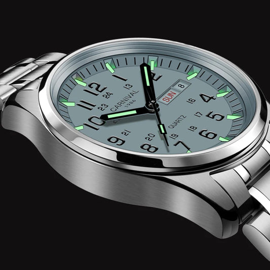 CARNIVAL Luxury Brand Watch Men Quartz Watches Luminous Hands Waterproof Solid Stainless Steel Men's Clock Relogio Masculino 8638