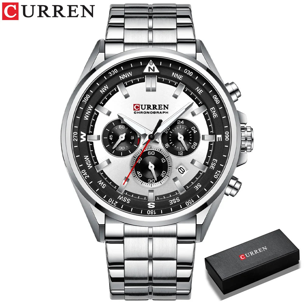 Herrenuhr CURREN – Trendige Uhr einer bekannten Marke, Luxusmodell, wasserdicht, aus Edelstahl, sportlicher Stil, Quarz-Chronograph