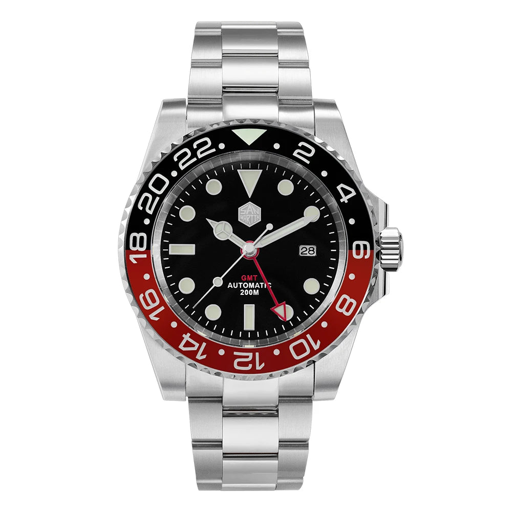 San Martin Luxury GMT Hangzhou 6460 Men's Automatic Mechanical Watch Business Sports Waterproof 200m Sapphire Full Luminous SN0016