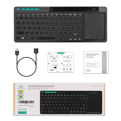 Rii K18S BT And 2.4Ghz Wireless RU Mini Keyboard Backlight Touchpad Air Mouse for Andorid Box Smart TV Windows