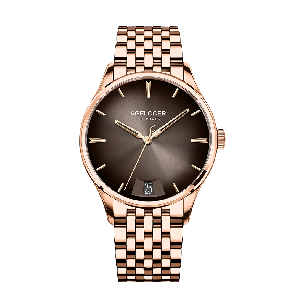 AGELOCER Original Budapest Watch Steel Strap Men's Business Dress Big Calendar Automatic Mechanical Watch Birthday Gift for Men
