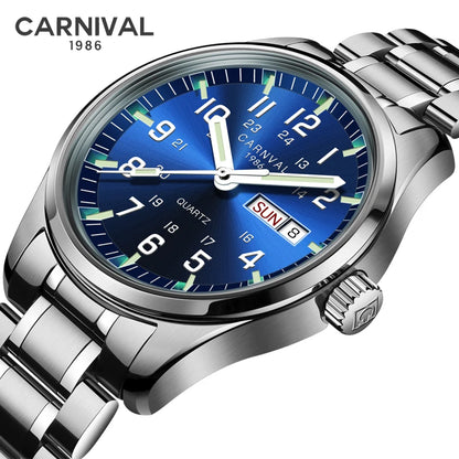 CARNIVAL Luxury Brand Watch Men Quartz Watches Luminous Hands Waterproof Solid Stainless Steel Men's Clock Relogio Masculino 8638