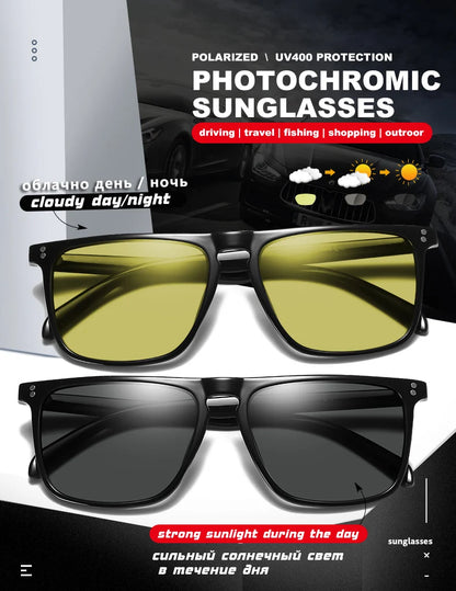 Značka Rivet Square Fotochromatické sluneční brýle Pánské Polarizované Dámské Sluneční brýle na řízení Denní a noční vidění Protisluneční brýle pro muže