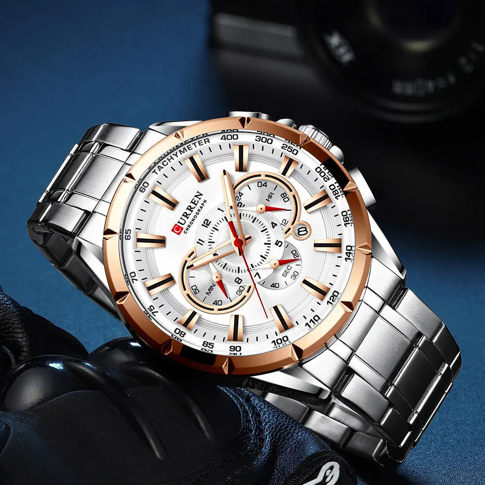 CURREN Men's Business Watch Luxury Brand Stainless Steel Wrist Watch Chronograph Army Military Quartz Watches