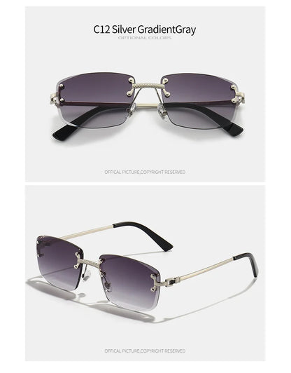 HBK Square Rimless Sunglasses Women TOP Quality Retro Metal Sun Glasses Men Luxury Party Business Gradient Shades 2024