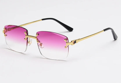 Kachawoo no frame square sunglasses women uv400 brown blue gradient lens metal rimless sun glasses for men popular high quality