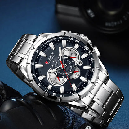 CURREN Men's Business Watch Luxury Brand Stainless Steel Wrist Watch Chronograph Army Military Quartz Watches
