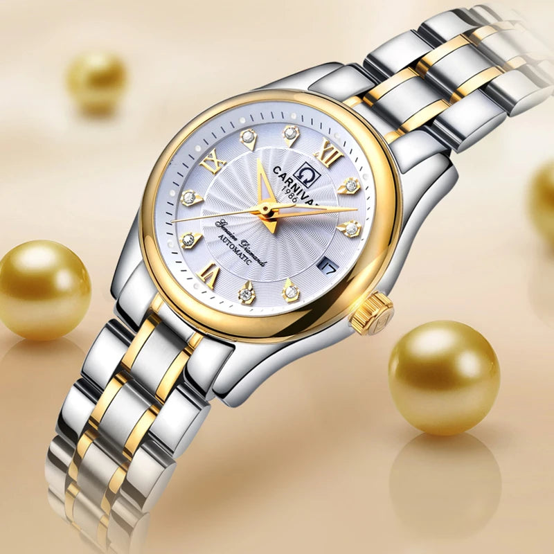 Mechanical ladies’ wristwatch by CARNIVAL – Elegant design, automatic movement, sapphire crystal, water-resistant.