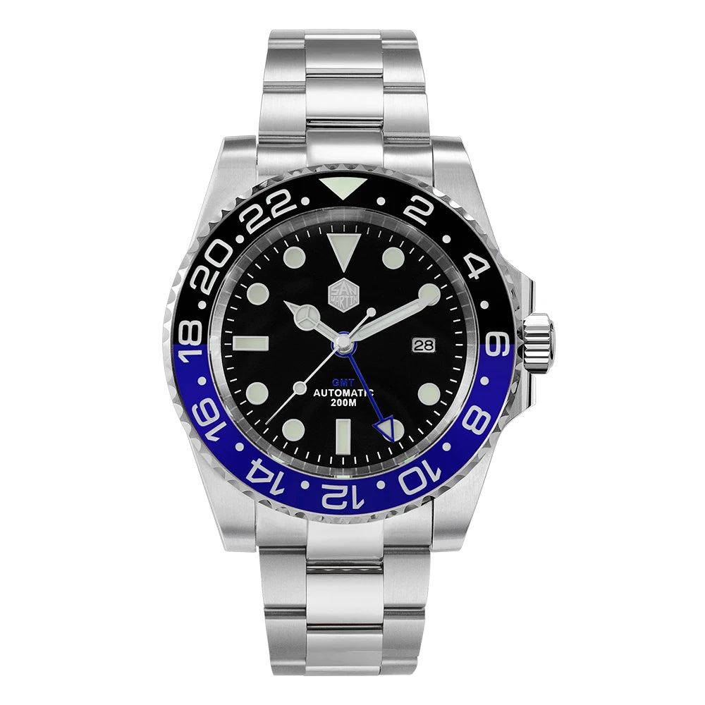 San Martin Luxury GMT Hangzhou 6460 Men's Automatic Mechanical Watch Business Sports Waterproof 200m Sapphire Full Luminous SN0016