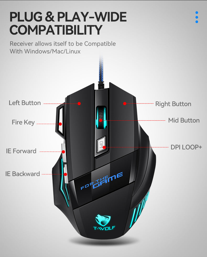 USB Wired Mouse 7 Button 2400DPI Gaming Mouse RGB Breathing Light Mecha Mice Ergonomic Optical Office Mice For Desktop Laptop