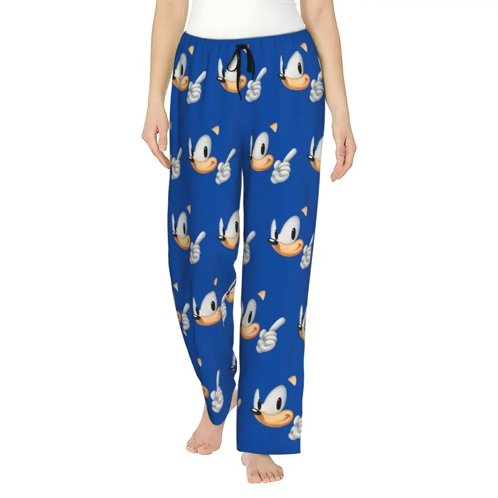 Custom Printed Womens Soniced Pajama Pants Hedgehog Game Sleepwear Sleep Lounge Bottoms with Pockets