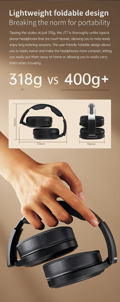 Cuffie audiophile planari magnetiche FiiO JT7 – Headset HiFi cablato over-ear con driver 95x86mm, archetto regolabile, cavo 4.4mm/3.5mm