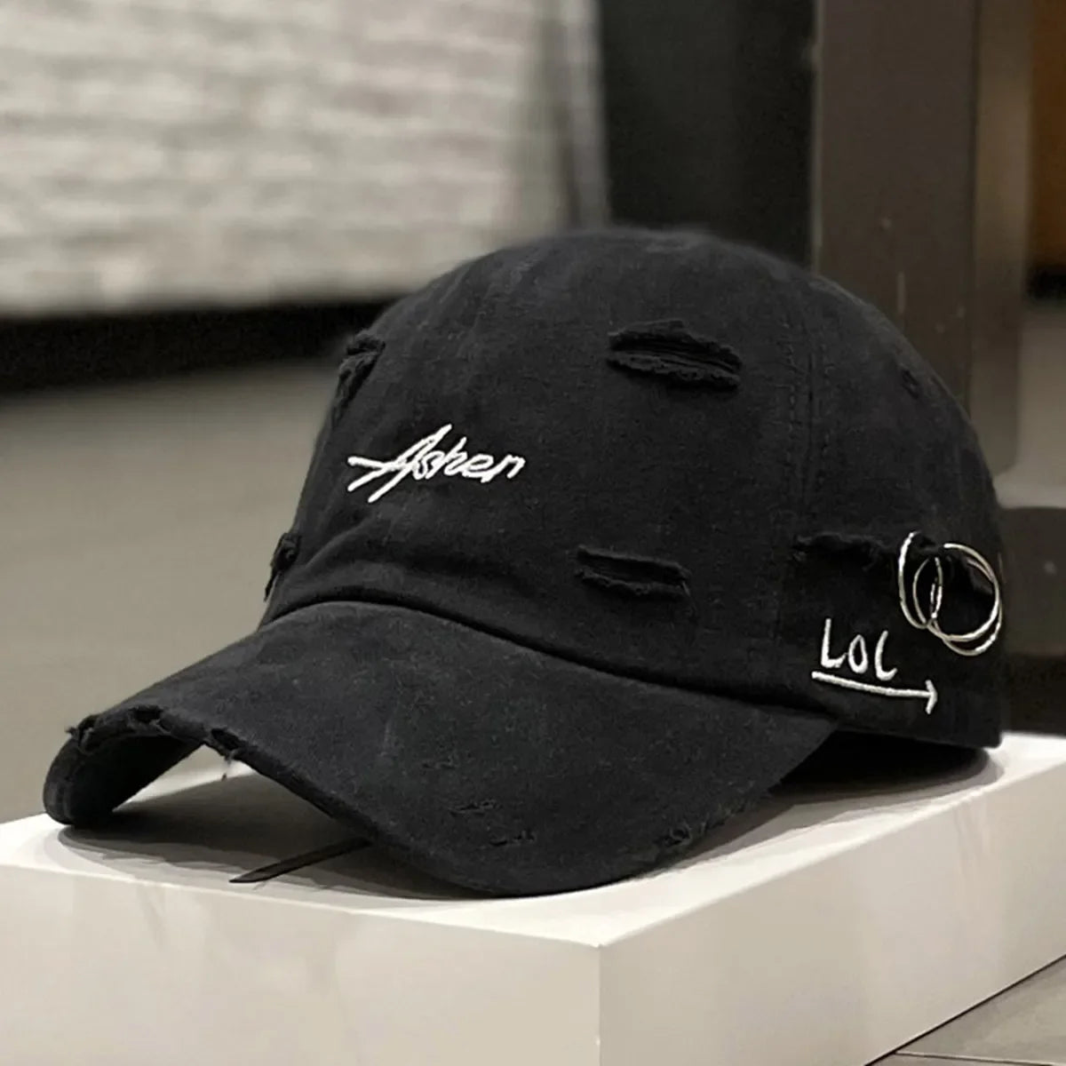 Unisex „Asher“ siuvinėjimas, su skylutėmis, metalinis žiedas, beisbolo kepurės, lauko, reguliuojamos, pavasario ir rudens, kasdienės, apsaugančios nuo saulės