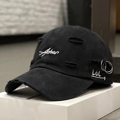 Unisex „Asher“ siuvinėjimas, su skylutėmis, metalinis žiedas, beisbolo kepurės, lauko, reguliuojamos, pavasario ir rudens, kasdienės, apsaugančios nuo saulės
