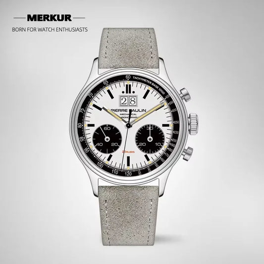 New PIERRE PAULIN Big Date Retro 70's Vintage Panda Style Chronograph Mechanical Men's Complicated 38MM Luxury Sapphire Wrist