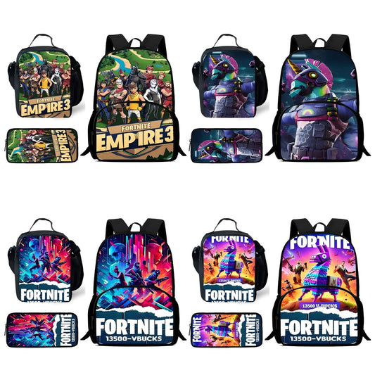 Classic Game FortniteS Child Backpacks Lunch Bag Pencil Case Pupil Large Capacity School Bags For Boy Girl Best Gift