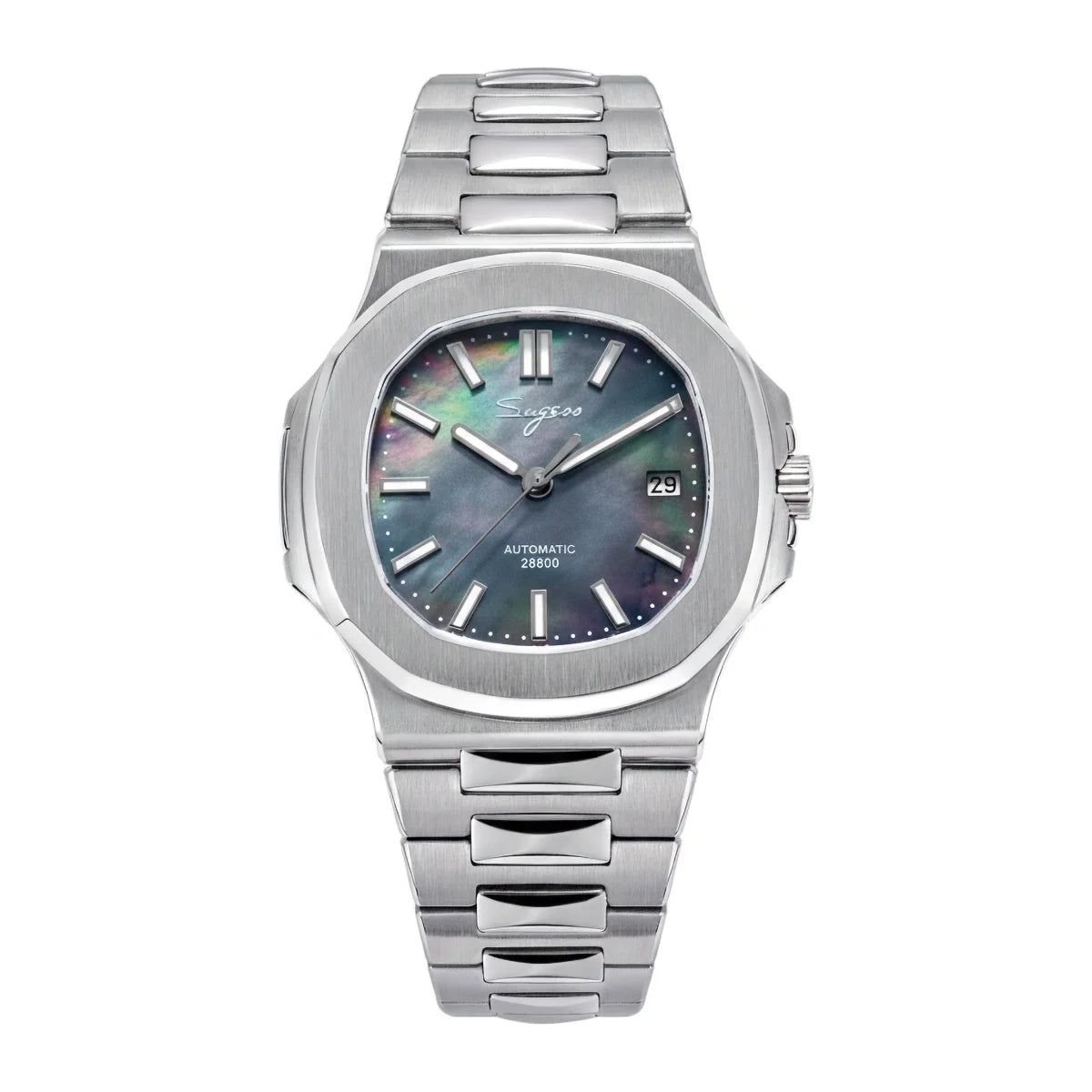 Sugess Men's Watch Automatic Mechanical Wristwatch Miyota 9015 Movement MOP Dial Luminous Waterproof 5bar Bracelet Luxury S466