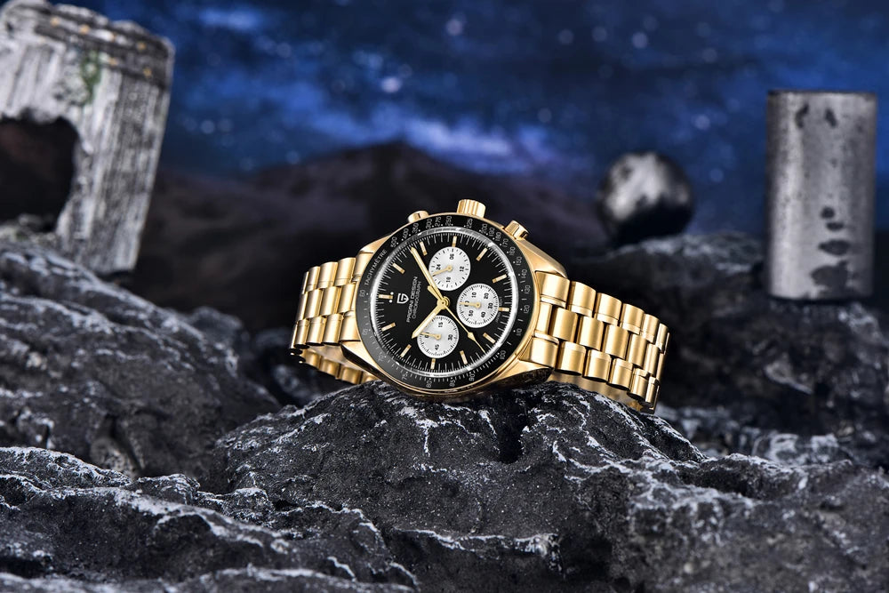 „PAGANI DESIGN Moon“ laikrodis – prabangus vyriškas kvarcinis chronografas, sportinio stiliaus, safyro stiklas su antirefleksine danga, švytintis ekranas