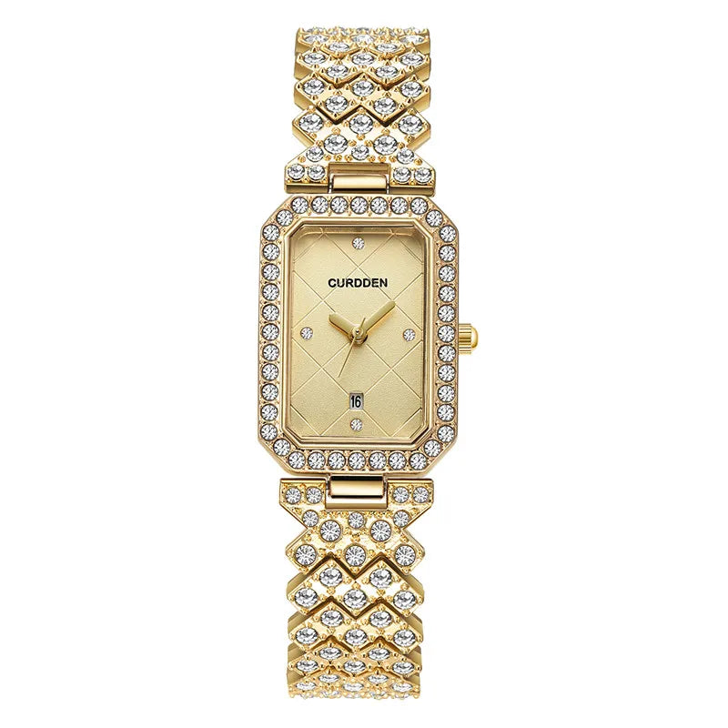 Original CURDDEN Brand Rectangular Watches For Ladiies Fashion Casual Alloy Band Diamond Luxury Quartz Watch Silver Montre Femme
