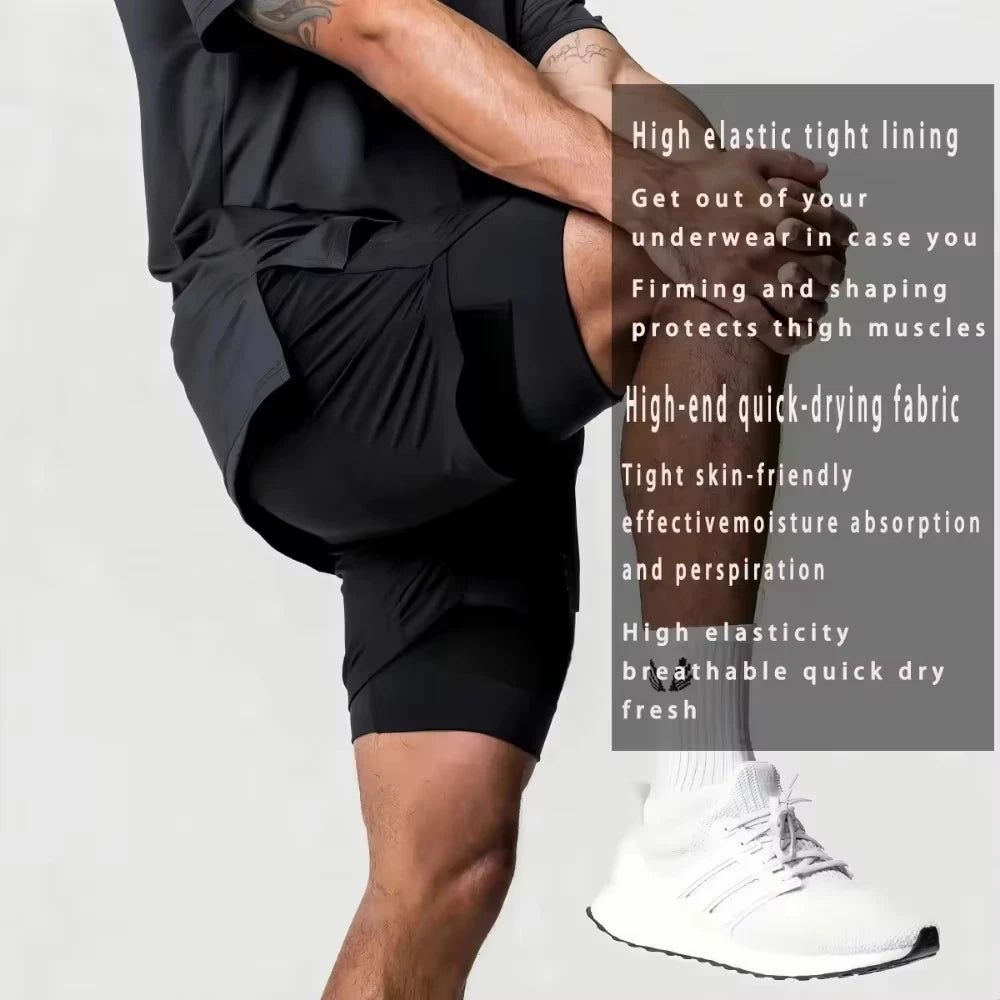 Dragon Ball Men's Shorts Double Layer 2-in-1 Pants Broly Japanese Anime Summer and Autumn Fake Two-piece Fitness Gym Sweatpants