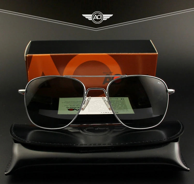 Occhiali da sole Pilot AO da uomo, marca di alta qualità, design AGX, lenti in vetro temperato, occhiali da sole da uomo
