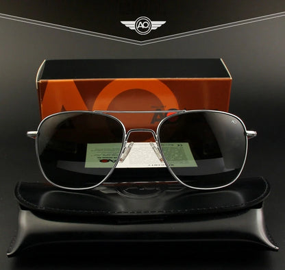 Occhiali da sole Pilot AO da uomo, marca di alta qualità, design AGX, lenti in vetro temperato, occhiali da sole da uomo
