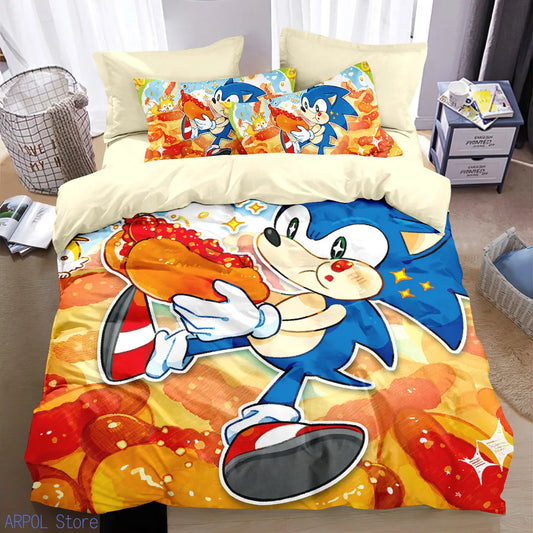 Cartoon Kids Sonics Duvet Cover Cool Anime Bedding Set Comforter Cover with Pillowcase Queen King Bedroom Children Teens
